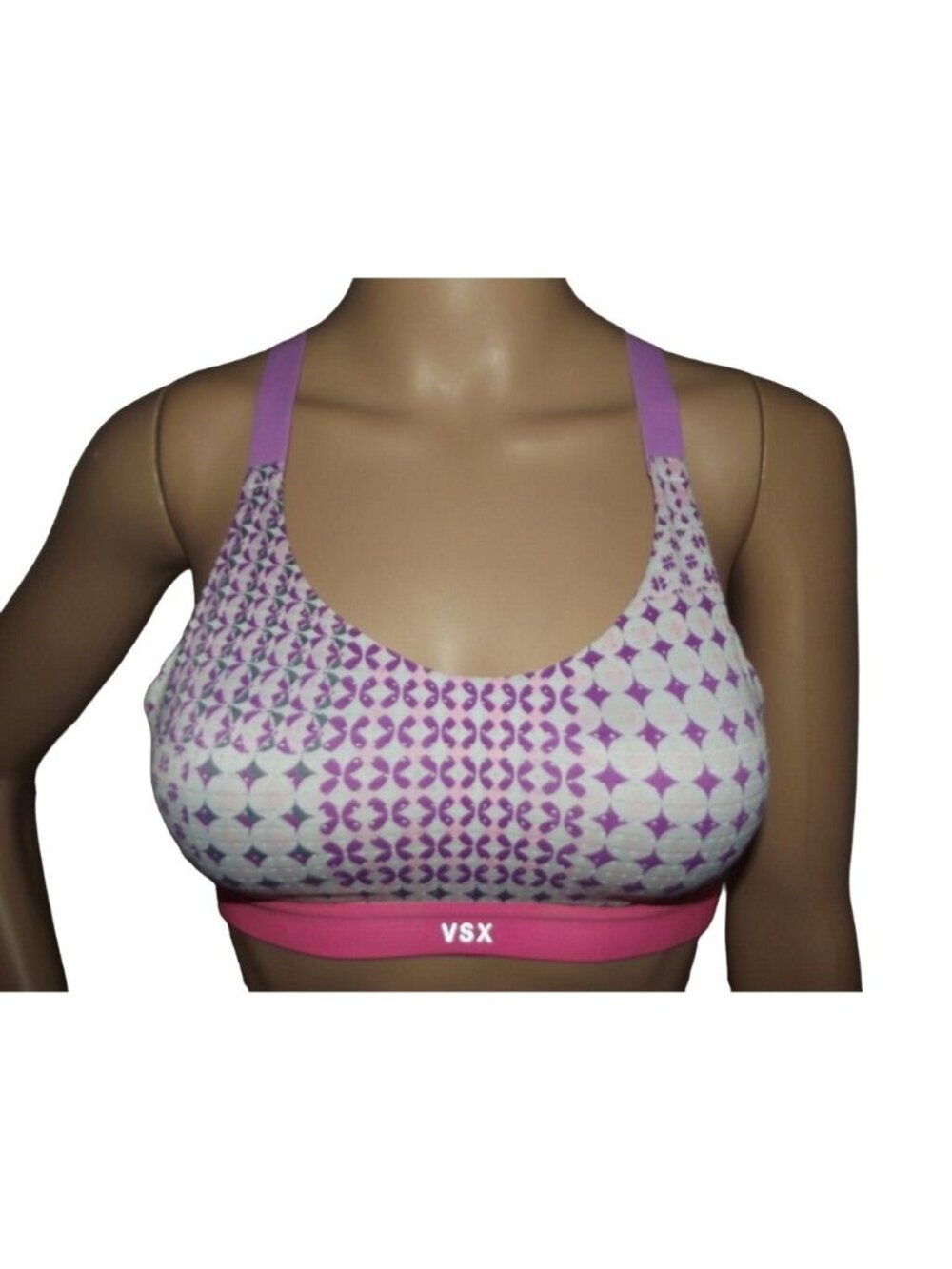 Victoria's Secret VSX Sport Bra Sz 32B pink purple white geometric geo floral